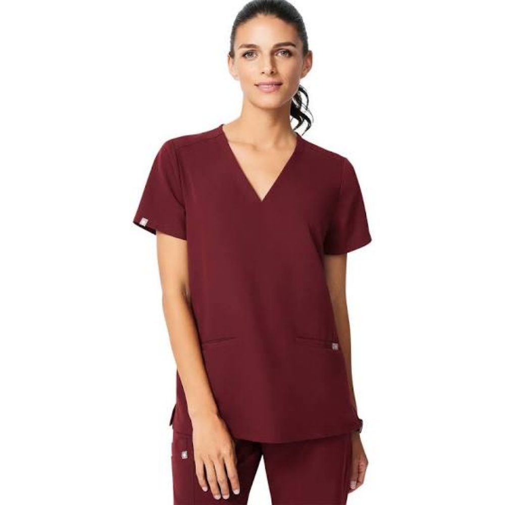 FIGS Casma Three-Pocket Scrub Top (XXS/ Burgundy)